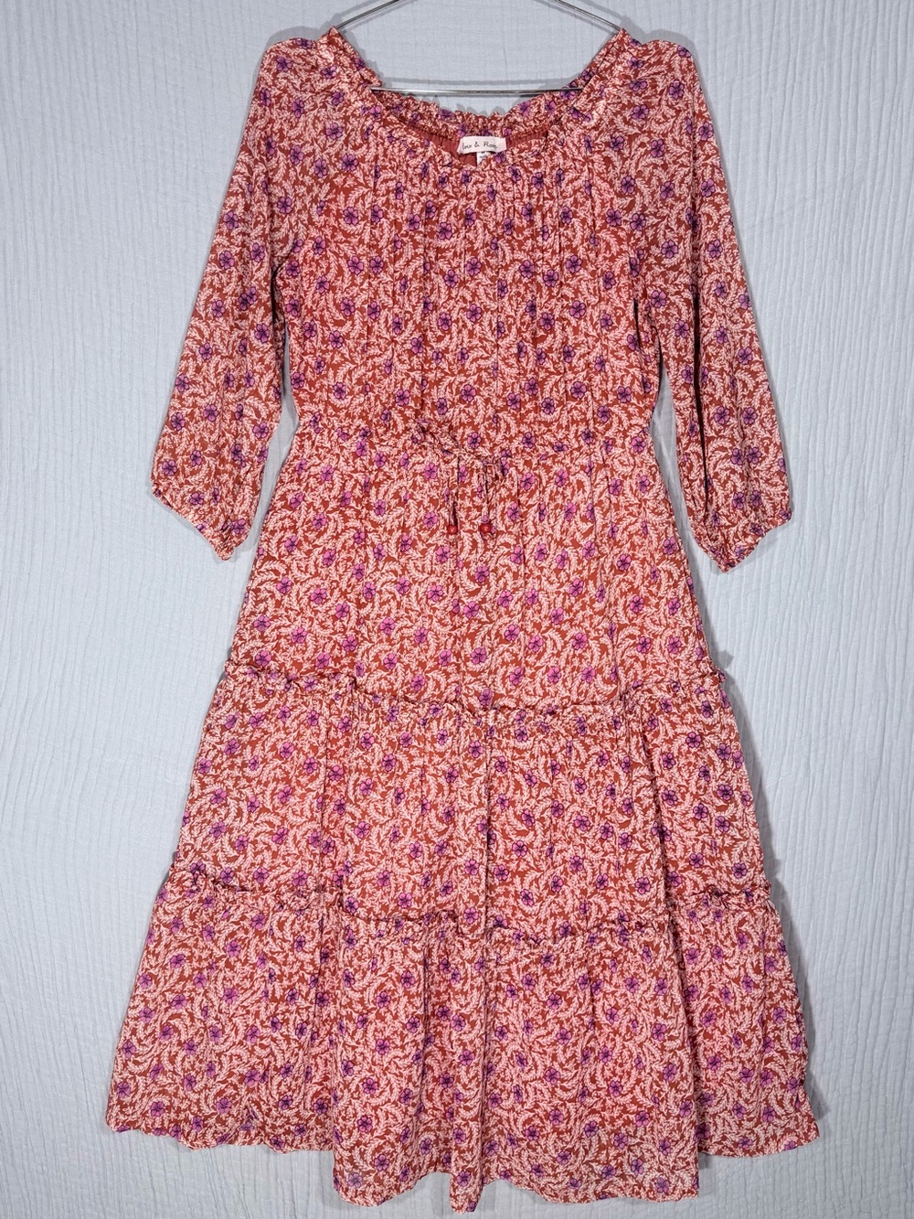 🌷Harlow & Rose | Peasant Tiered Midi Dress | Cottagecore Boho Prarie | size M - Picture 2 of 6